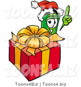 Illustration of a Cartoon Rolled Money Mascot Standing by a Christmas Present by Mascot Junction