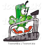 Illustration of a Cartoon Rolled Money Mascot Walking on a Treadmill in a Fitness Gym by Mascot Junction