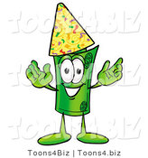 Illustration of a Cartoon Rolled Money Mascot Wearing a Birthday Party Hat by Toons4Biz