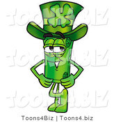Illustration of a Cartoon Rolled Money Mascot Wearing a Saint Patricks Day Hat with a Clover on It by Toons4Biz