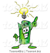 Illustration of a Cartoon Rolled Money Mascot with a Bright Idea by Mascot Junction