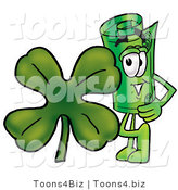 Illustration of a Cartoon Rolled Money Mascot with a Green Four Leaf Clover on St Paddy's or St Patricks Day by Mascot Junction