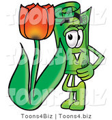 Illustration of a Cartoon Rolled Money Mascot with a Red Tulip Flower in the Spring by Mascot Junction