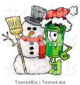Illustration of a Cartoon Rolled Money Mascot with a Snowman on Christmas by Mascot Junction