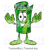 Illustration of a Cartoon Rolled Money Mascot with Welcoming Open Arms by Mascot Junction