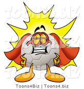 Illustration of a Cartoon Soccer Ball Mascot Dressed As a Super Hero by Mascot Junction