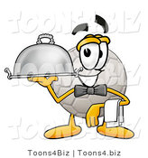 Illustration of a Cartoon Soccer Ball Mascot Dressed As a Waiter and Holding a Serving Platter by Toons4Biz