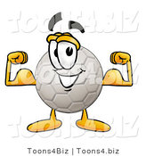 Illustration of a Cartoon Soccer Ball Mascot Flexing His Arm Muscles by Mascot Junction