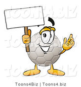 Illustration of a Cartoon Soccer Ball Mascot Holding a Blank Sign by Mascot Junction
