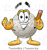 Illustration of a Cartoon Soccer Ball Mascot Holding a Pencil by Mascot Junction