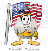 Illustration of a Cartoon Soccer Ball Mascot Pledging Allegiance to an American Flag by Mascot Junction