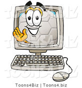 Illustration of a Cartoon Soccer Ball Mascot Waving from Inside a Computer Screen by Toons4Biz