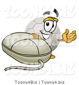 Illustration of a Cartoon Soccer Ball Mascot with a Computer Mouse by Mascot Junction