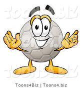 Illustration of a Cartoon Soccer Ball Mascot with Welcoming Open Arms by Mascot Junction