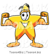 Illustration of a Cartoon Star Mascot Flexing His Arm Muscles by Mascot Junction