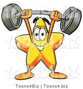 Illustration of a Cartoon Star Mascot Holding a Heavy Barbell Above His Head by Toons4Biz