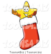 Illustration of a Cartoon Star Mascot Inside a Red Christmas Stocking by Mascot Junction