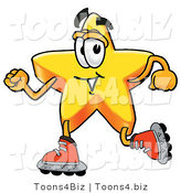 Illustration of a Cartoon Star Mascot Roller Blading on Inline Skates by Mascot Junction