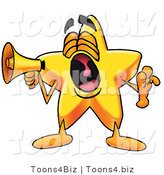 Illustration of a Cartoon Star Mascot Screaming into a Megaphone by Mascot Junction