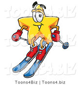 Illustration of a Cartoon Star Mascot Skiing Downhill by Mascot Junction