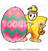 Illustration of a Cartoon Star Mascot Standing Beside an Easter Egg by Mascot Junction