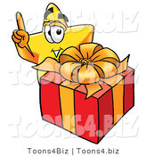 Illustration of a Cartoon Star Mascot Standing by a Christmas Present by Mascot Junction