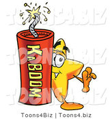 Illustration of a Cartoon Star Mascot Standing with a Lit Stick of Dynamite by Mascot Junction