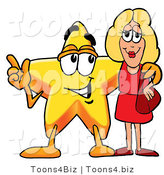 Illustration of a Cartoon Star Mascot Talking to a Pretty Blond Woman by Mascot Junction