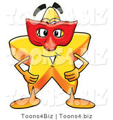 Illustration of a Cartoon Star Mascot Wearing a Red Mask over His Face by Mascot Junction