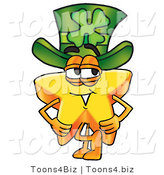 Illustration of a Cartoon Star Mascot Wearing a Saint Patricks Day Hat with a Clover on It by Mascot Junction