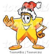 Illustration of a Cartoon Star Mascot Wearing a Santa Hat and Waving by Mascot Junction