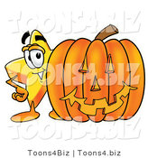 Illustration of a Cartoon Star Mascot with a Carved Halloween Pumpkin by Mascot Junction