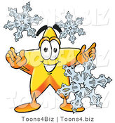 Illustration of a Cartoon Star Mascot with Three Snowflakes in Winter by Mascot Junction