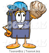 Illustration of a Cartoon Suitcase Mascot Catching a Baseball with a Glove by Toons4Biz