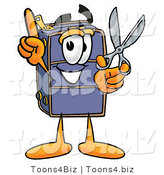 Illustration of a Cartoon Suitcase Mascot Holding a Pair of Scissors by Toons4Biz