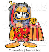 Illustration of a Cartoon Suitcase Mascot in Orange and Red Snorkel Gear by Mascot Junction
