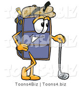 Illustration of a Cartoon Suitcase Mascot Leaning on a Golf Club While Golfing by Mascot Junction