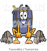 Illustration of a Cartoon Suitcase Mascot Lifting a Heavy Barbell by Mascot Junction