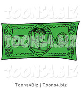 Illustration of a Cartoon Suitcase Mascot on a Dollar Bill by Mascot Junction