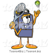 Illustration of a Cartoon Suitcase Mascot Preparing to Hit a Tennis Ball by Mascot Junction