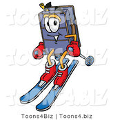 Illustration of a Cartoon Suitcase Mascot Skiing Downhill by Mascot Junction