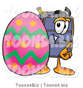 Illustration of a Cartoon Suitcase Mascot Standing Beside an Easter Egg by Mascot Junction
