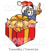Illustration of a Cartoon Suitcase Mascot Standing by a Christmas Present by Mascot Junction