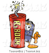 Illustration of a Cartoon Suitcase Mascot Standing with a Lit Stick of Dynamite by Mascot Junction