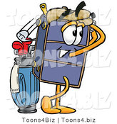 Illustration of a Cartoon Suitcase Mascot Swinging His Golf Club While Golfing by Mascot Junction