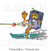 Illustration of a Cartoon Suitcase Mascot Waving While Water Skiing by Mascot Junction