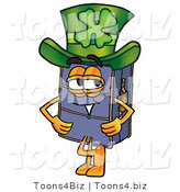 Illustration of a Cartoon Suitcase Mascot Wearing a Saint Patricks Day Hat with a Clover on It by Mascot Junction