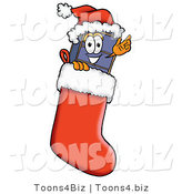 Illustration of a Cartoon Suitcase Mascot Wearing a Santa Hat Inside a Red Christmas Stocking by Mascot Junction