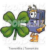 Illustration of a Cartoon Suitcase Mascot with a Green Four Leaf Clover on St Paddy's or St Patricks Day by Mascot Junction