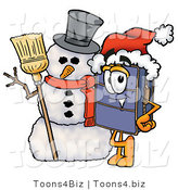 Illustration of a Cartoon Suitcase Mascot with a Snowman on Christmas by Mascot Junction